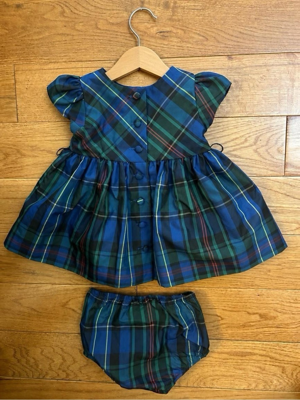 Ralph Lauren Baby Girl 3M Blue Green Plaid Taffeta Dress Bloomers 2 Piece Set - Picture 2 of 4